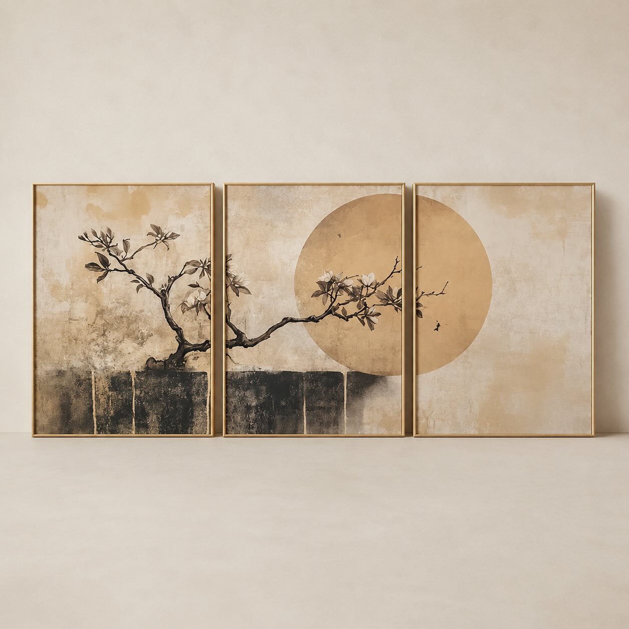Triptyque Kaze · art mural japandi (lot de 3)
