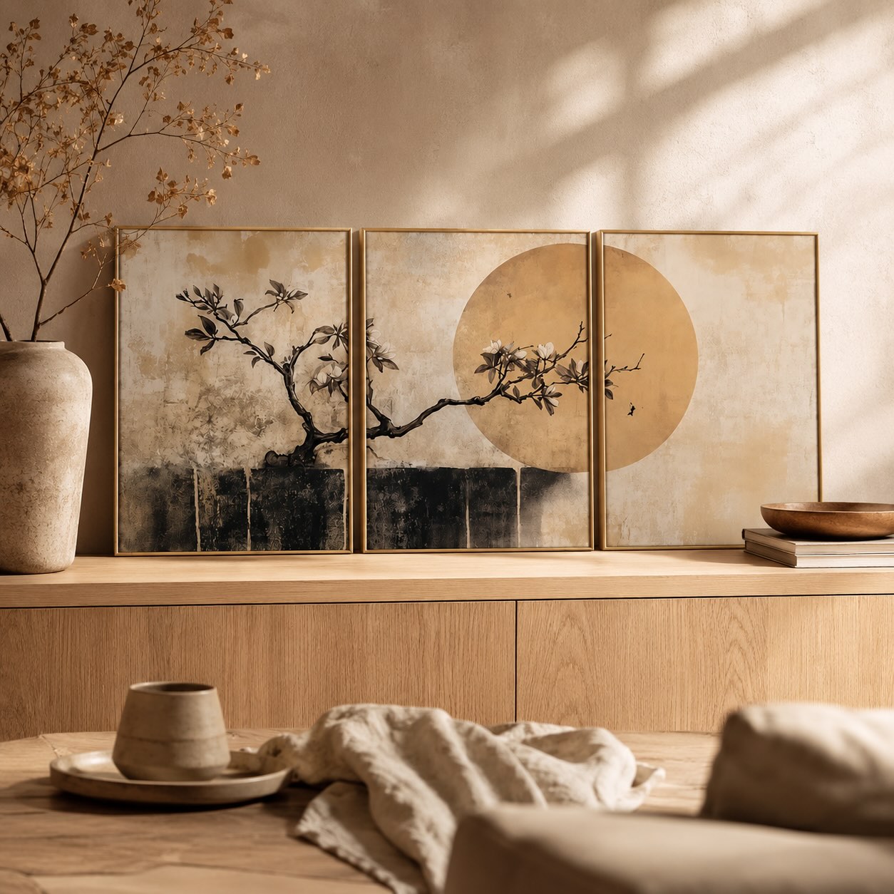 Triptyque Kaze · art mural japandi (lot de 3)