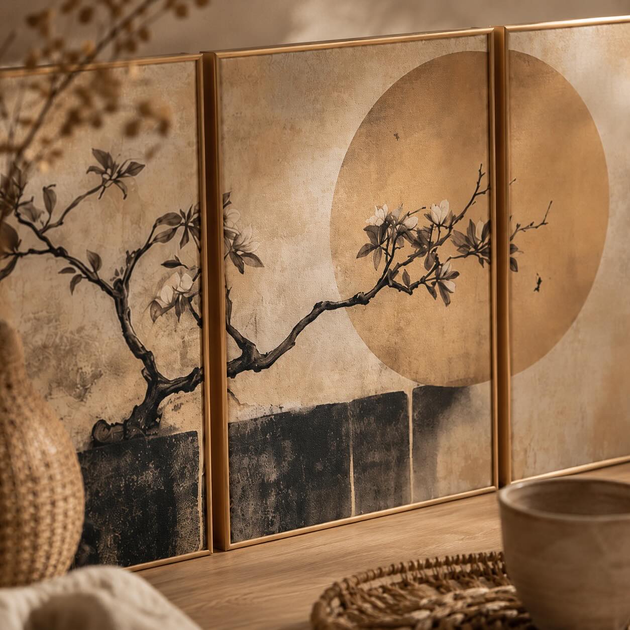 Triptyque Kaze · art mural japandi (lot de 3)