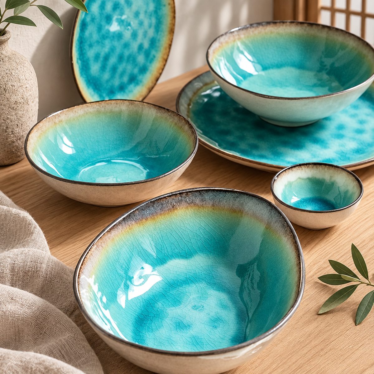 Vaisselle Japandi grand bol craquelé bleu marine