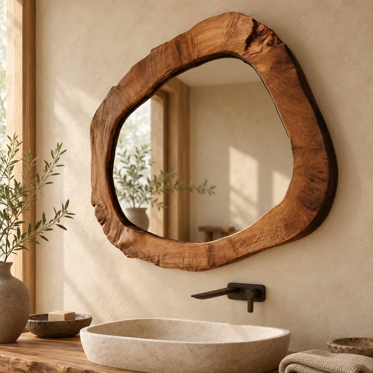 Miroir Japandi miroir irrégulier cadre bois