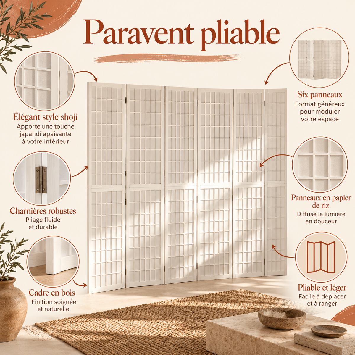 Présentation du paravent Byobu : six panneaux en papier de riz