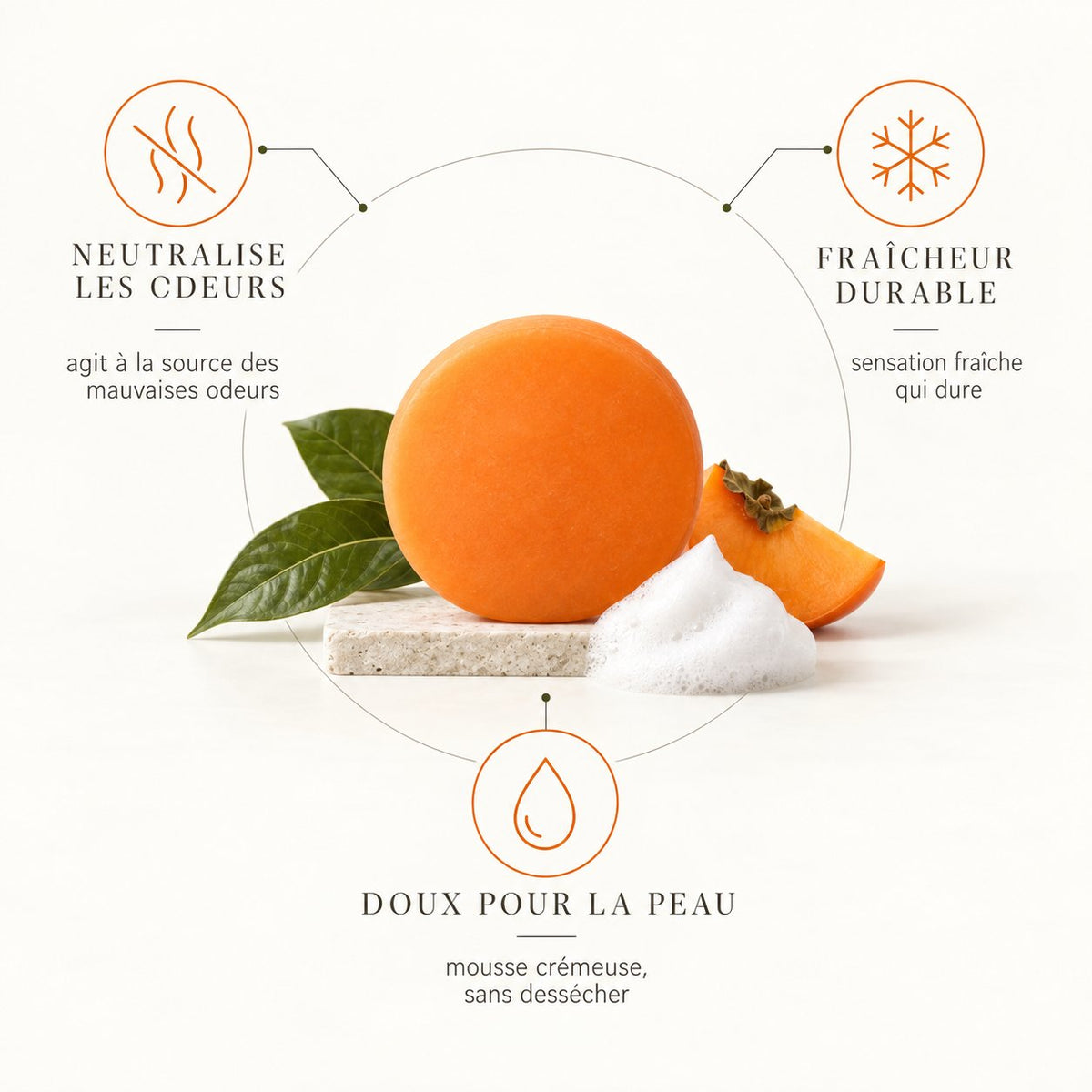 Savon kaki : neutralise les odeurs, fraîcheur durable, doux pour la peau