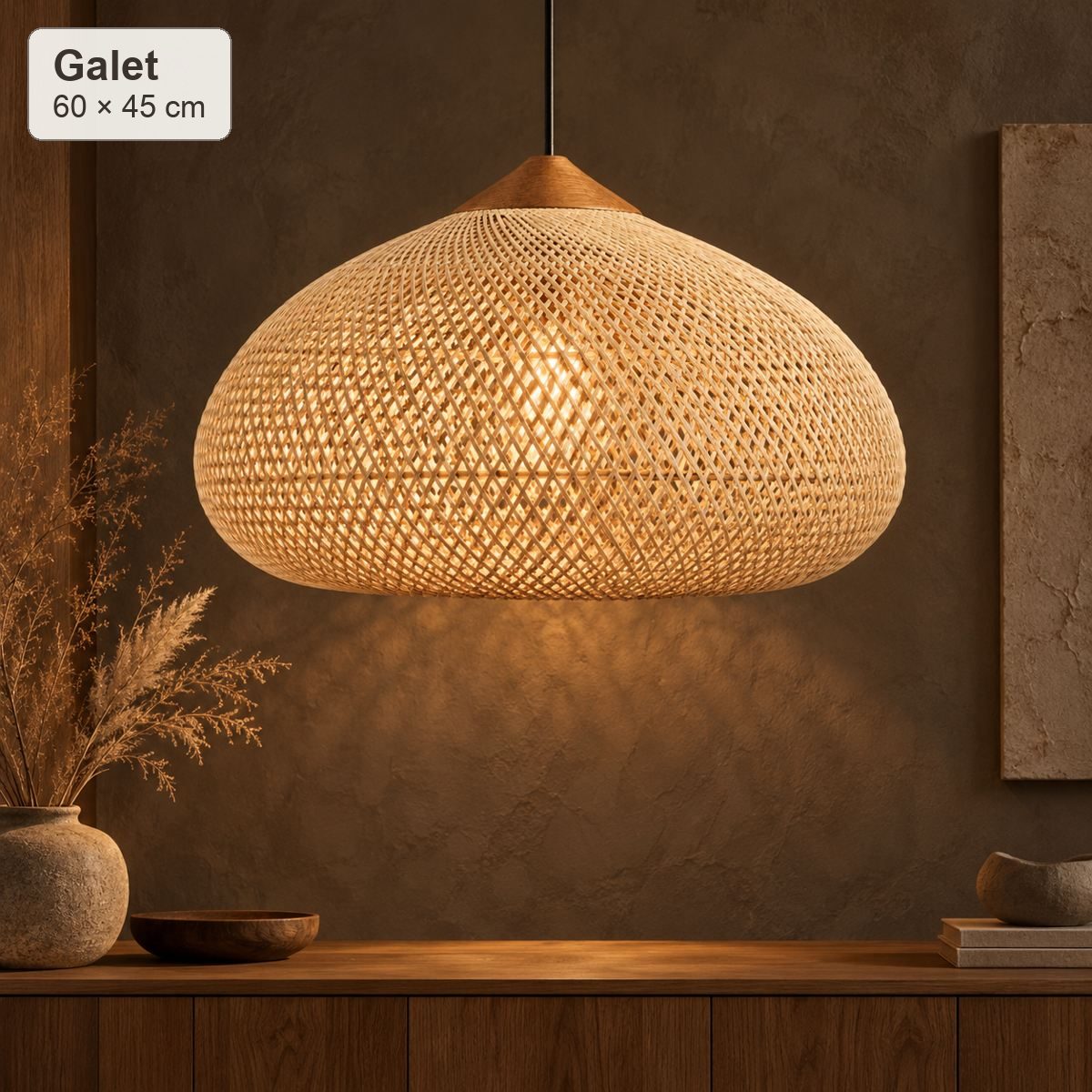 Suspension Nami Galet Ø60 × H45 cm en rotin beige