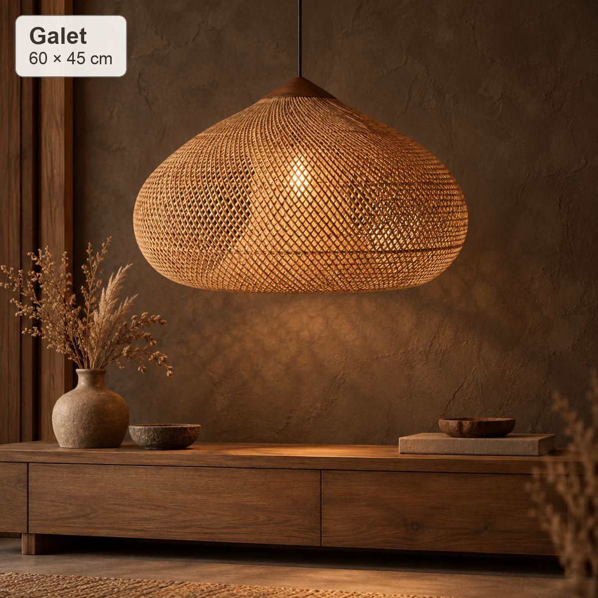 Suspension Nami Galet Ø60 × H45 cm en rotin café