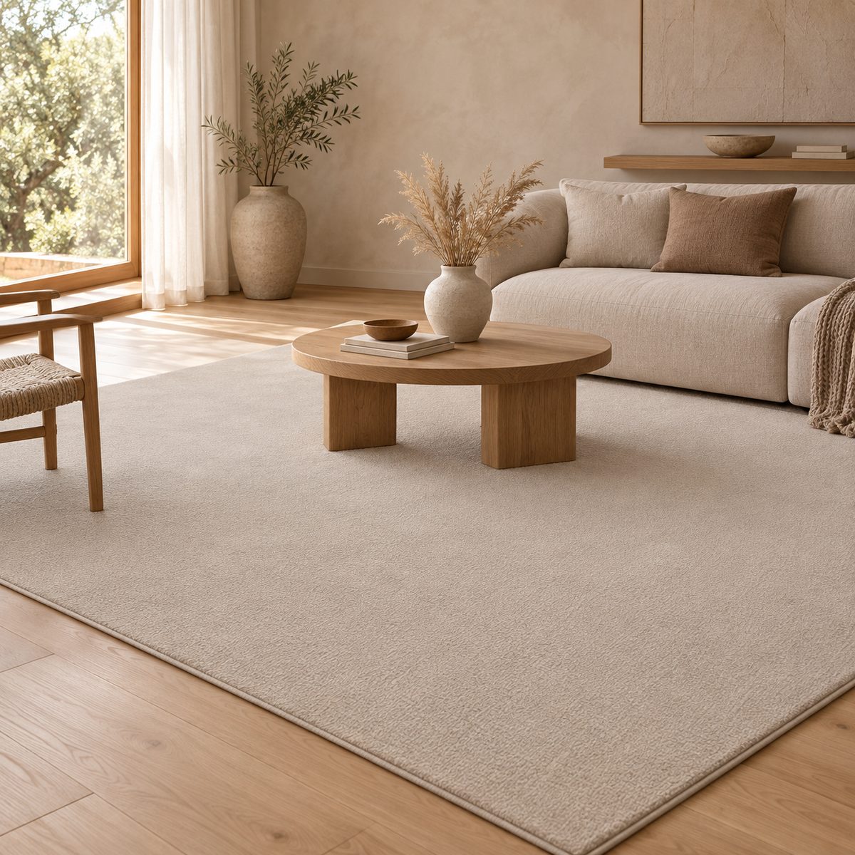 Tapis Birodo en velours beige, antidérapant