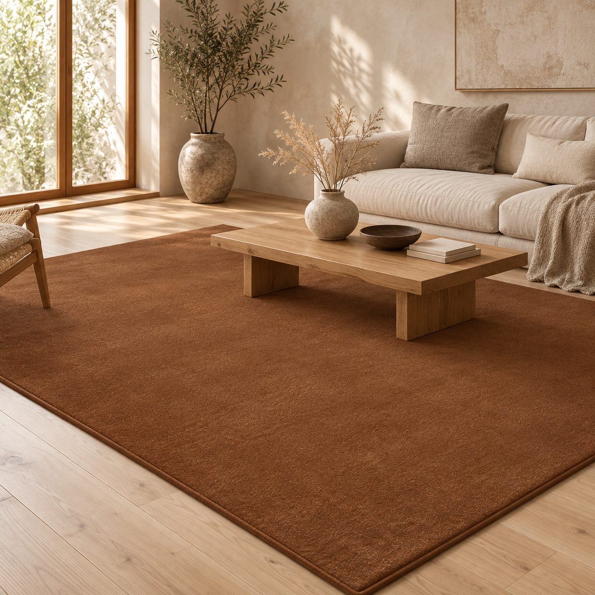 Tapis Birodo en velours marron chocolat, antidérapant