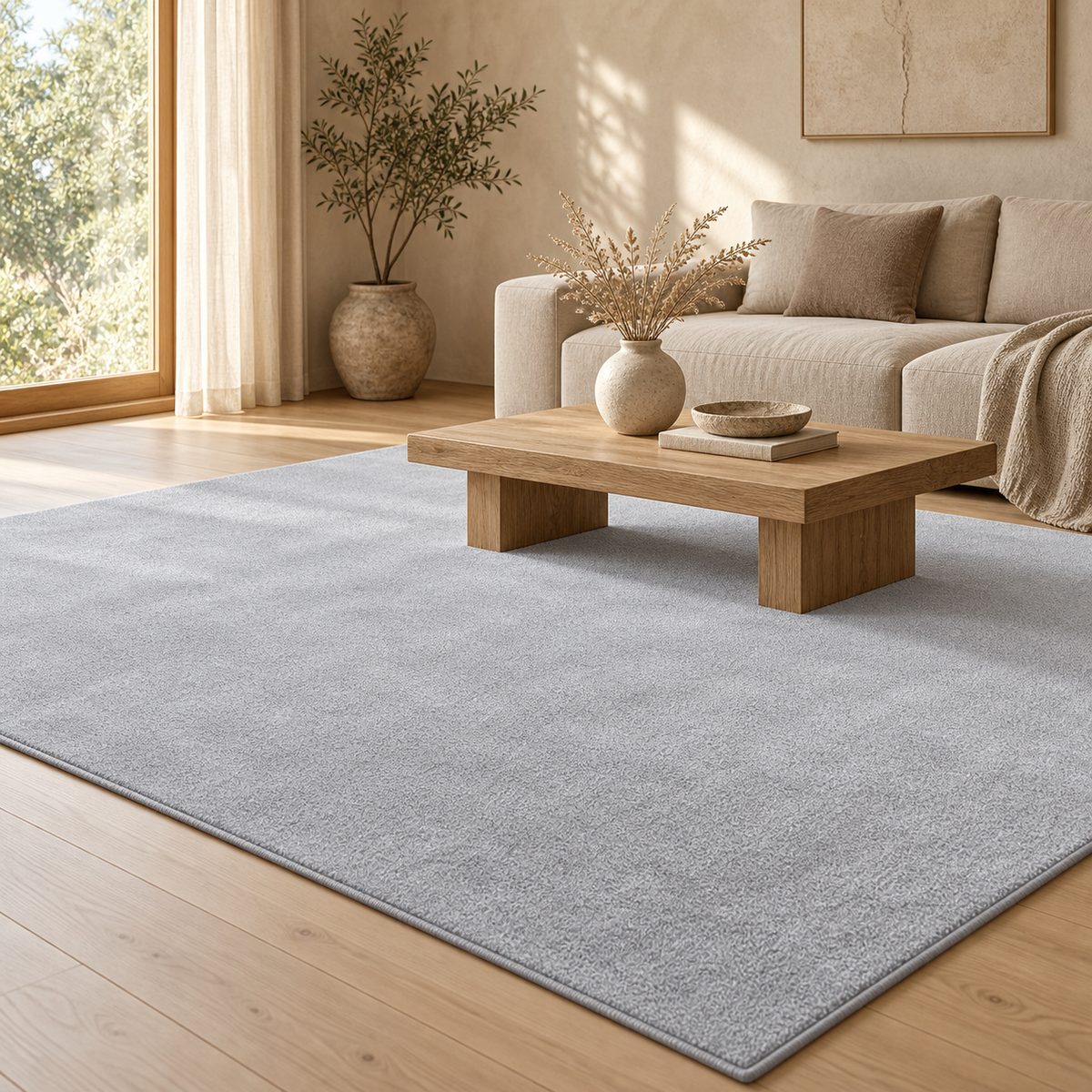Tapis Birodo en velours gris clair, antidérapant