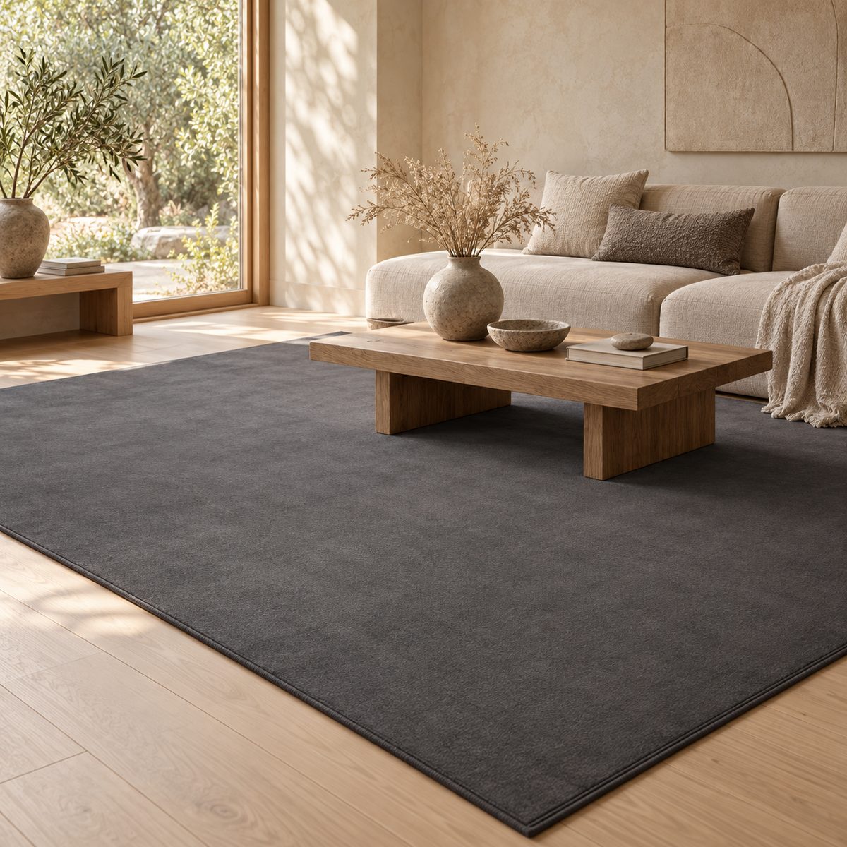 Tapis Birodo en velours gris foncé, antidérapant