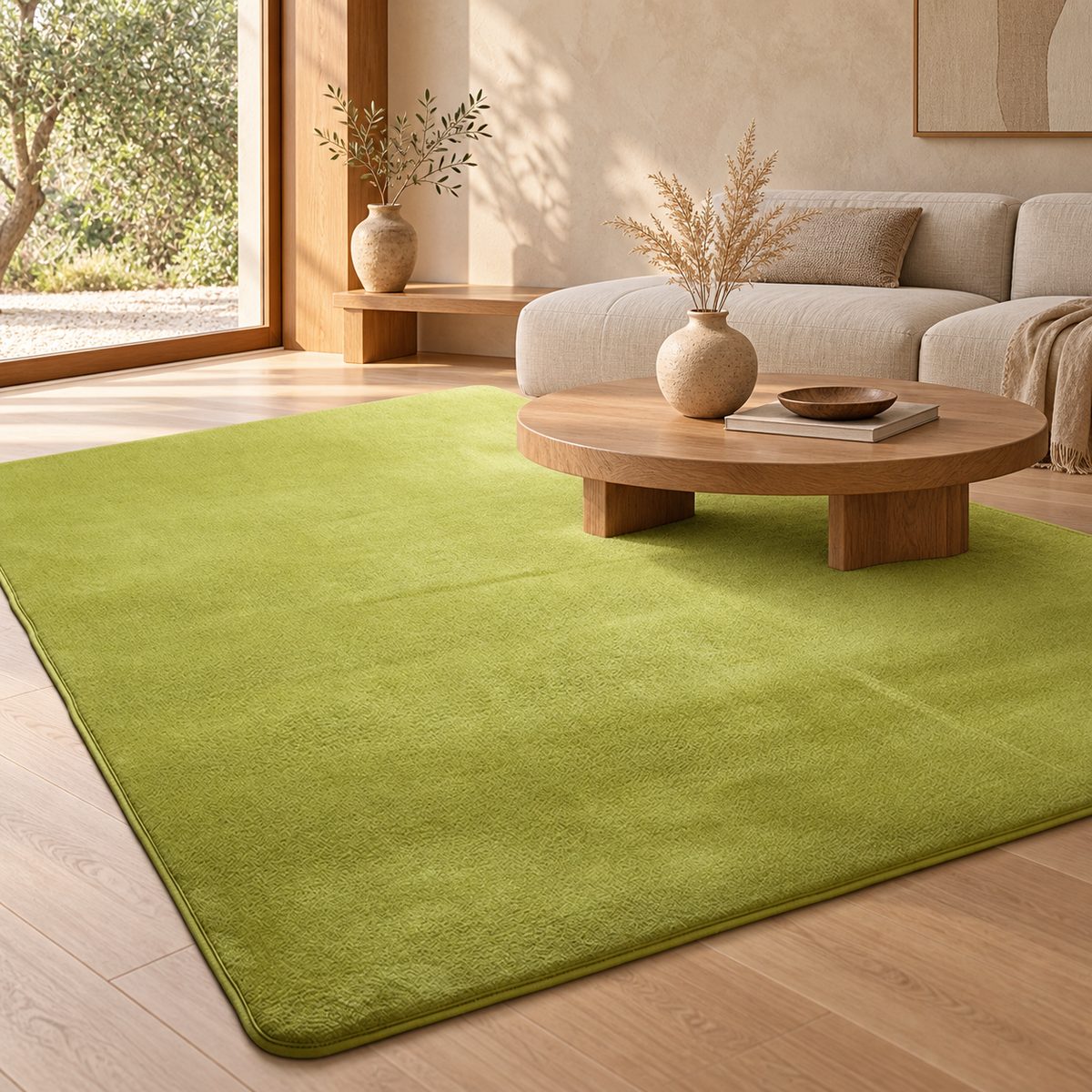 Tapis Birodo en velours kaki, antidérapant