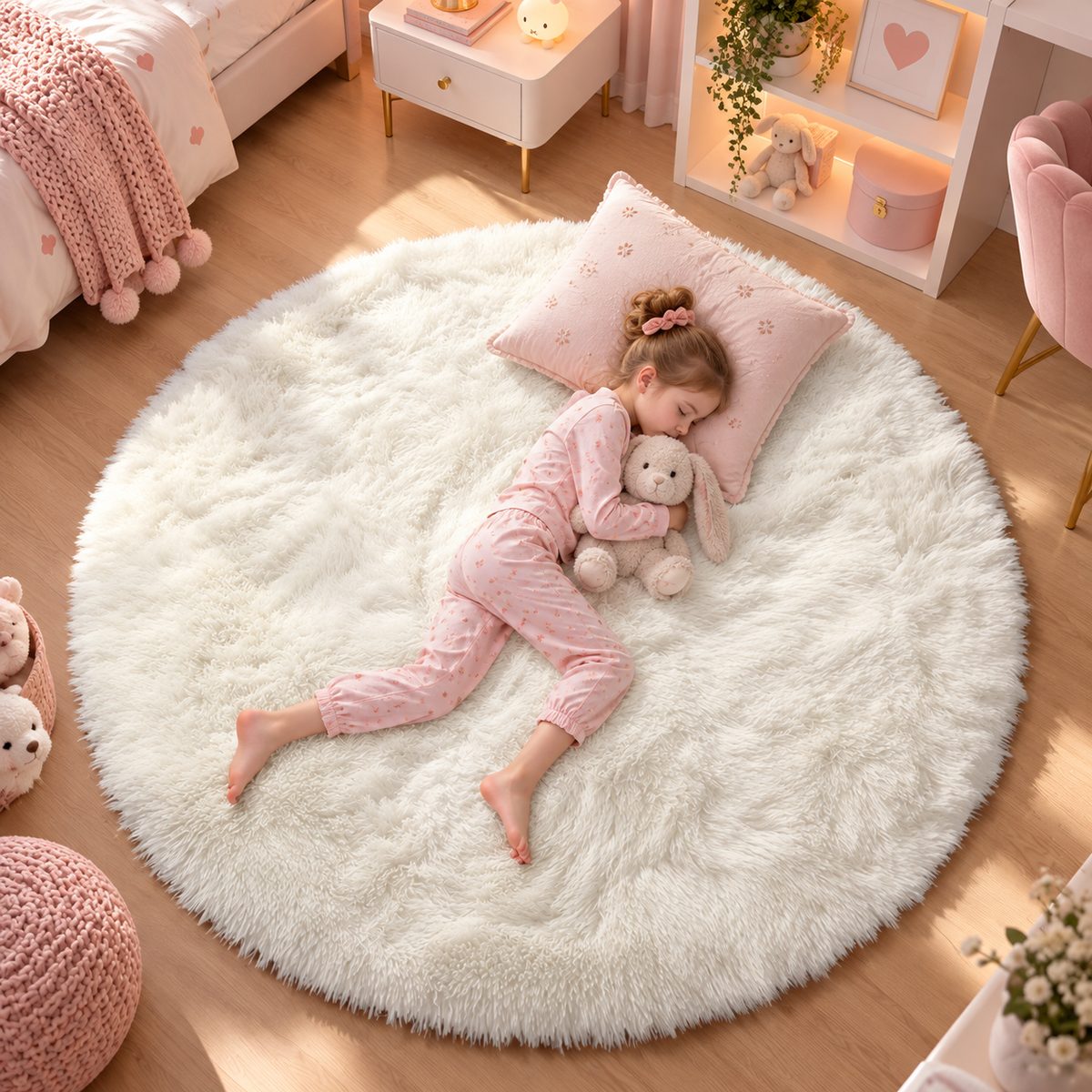 Tapis rond en peluche arc-en-ciel