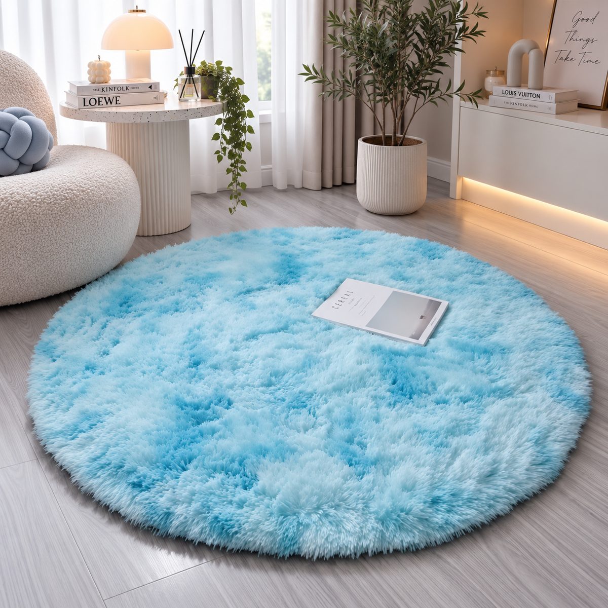Tapis rond en peluche blanc