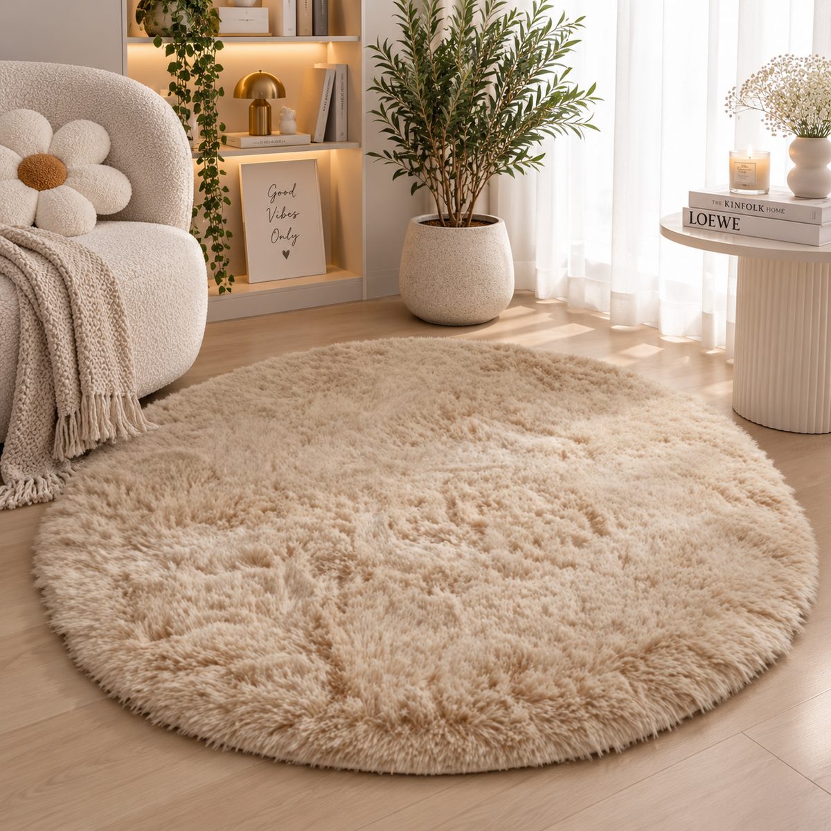 Tapis rond en peluche bleu