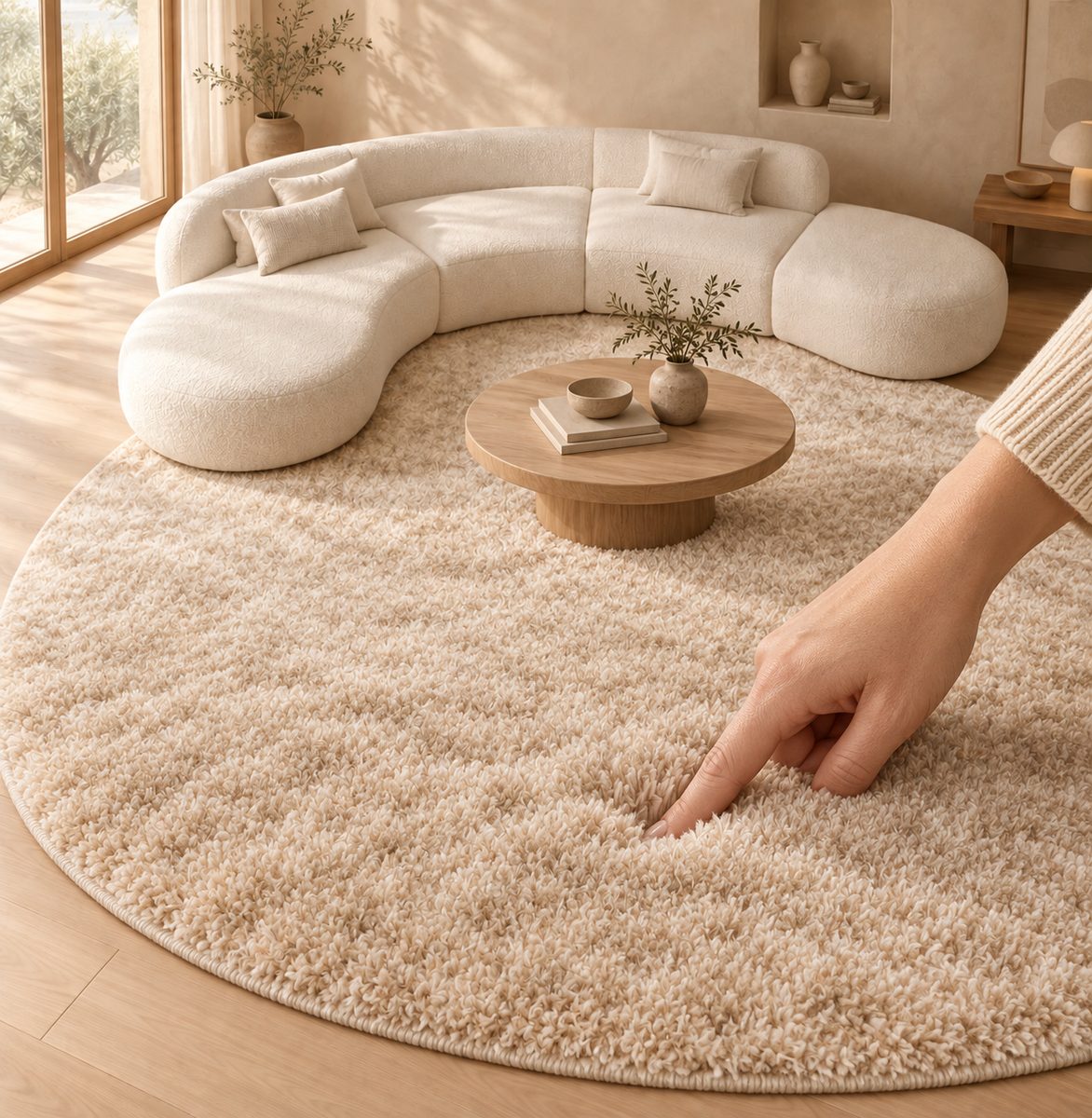 Texture peluche Tapis rond Hamon vague Maillard