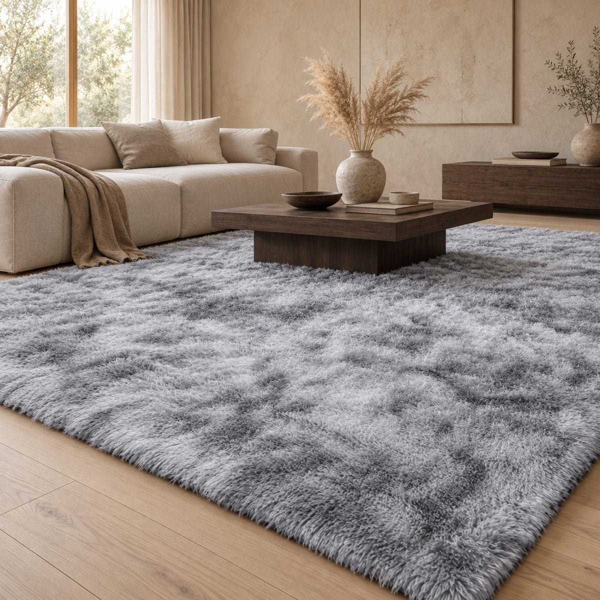 Tapis Kumo poils longs argent