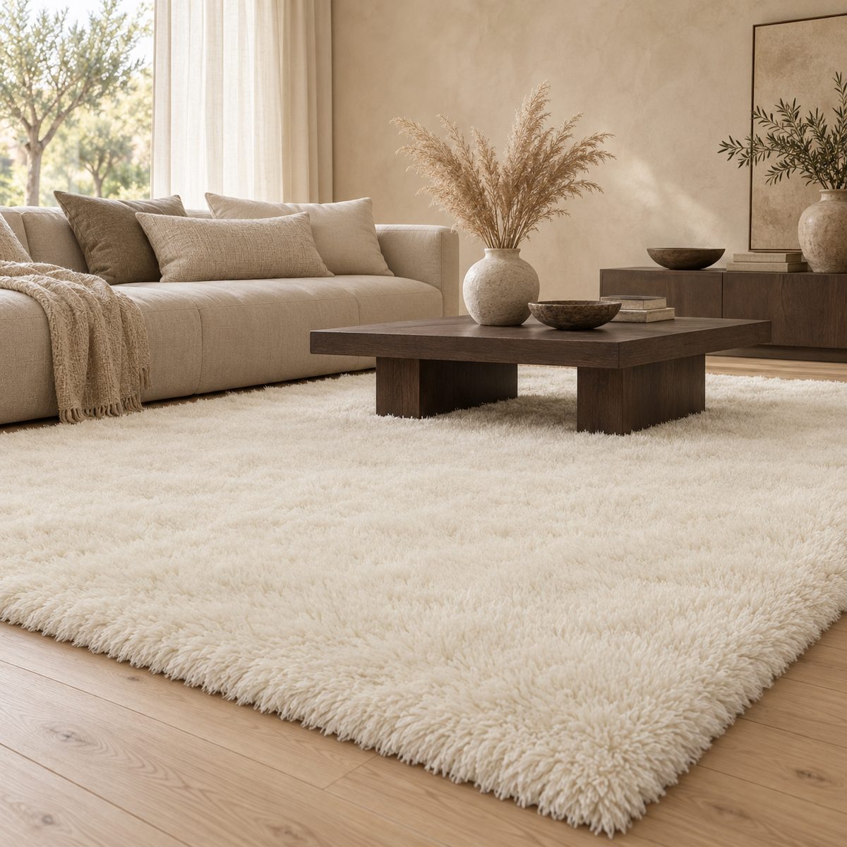 Tapis Kumo poils longs beige
