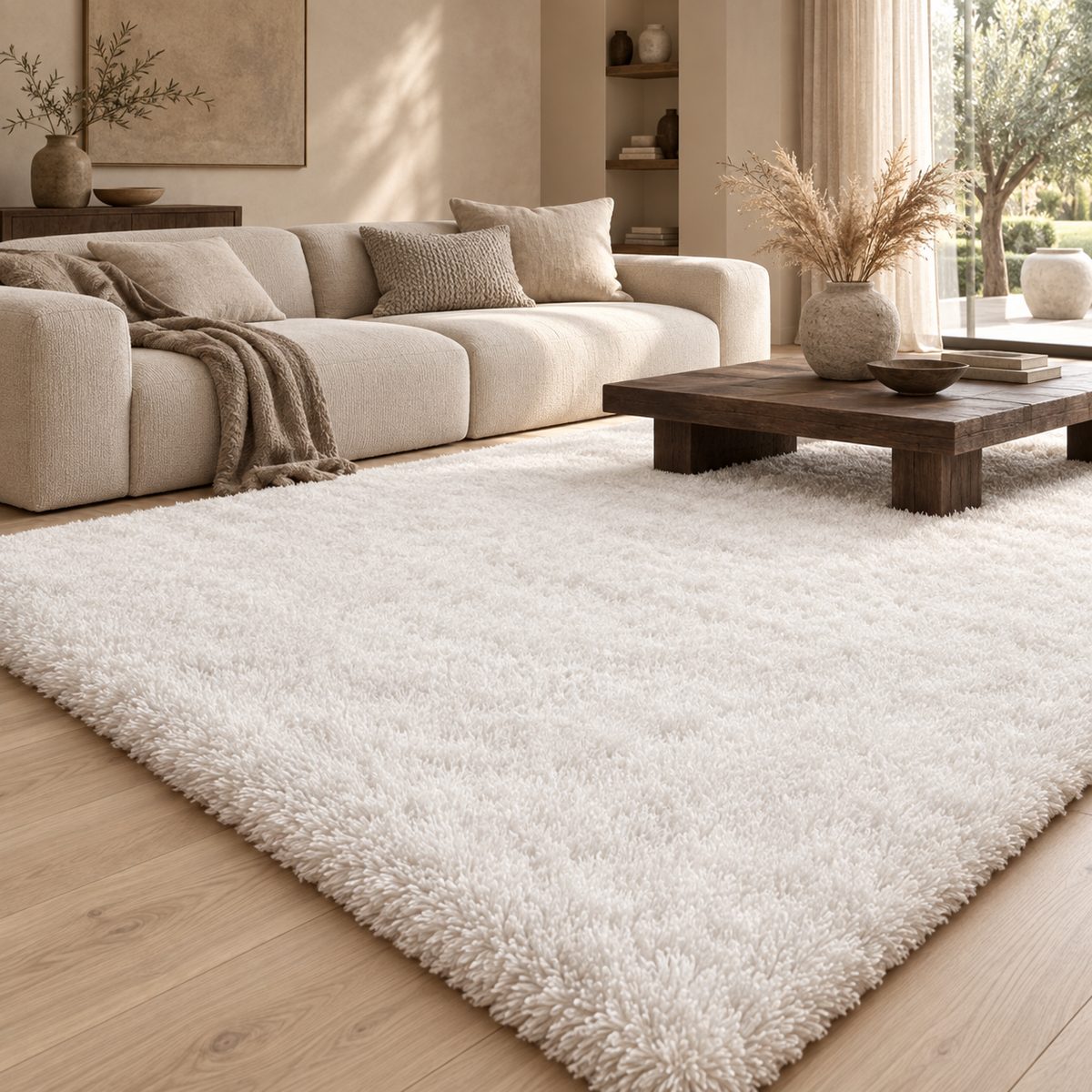 Tapis Kumo poils longs blanc