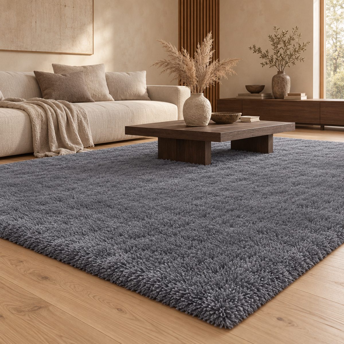 Tapis Kumo poils longs gris