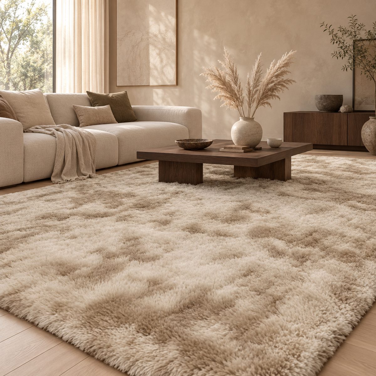 Tapis Kumo poils longs kaki