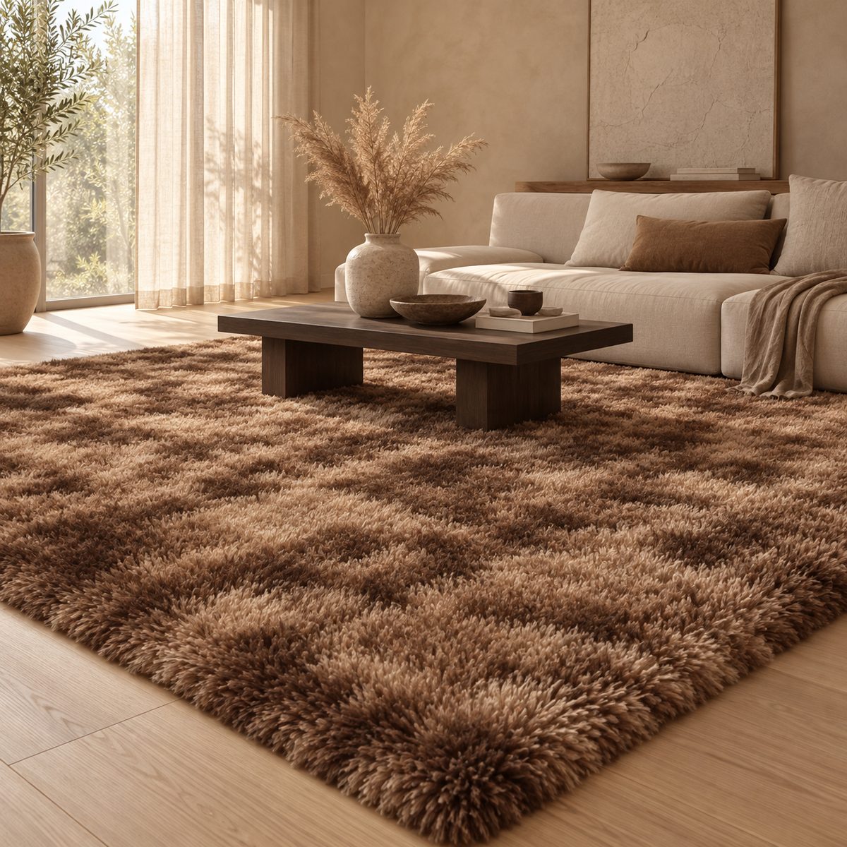 Tapis Kumo poils longs marron