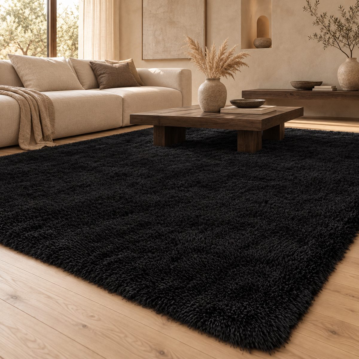 Tapis Kumo poils longs noir