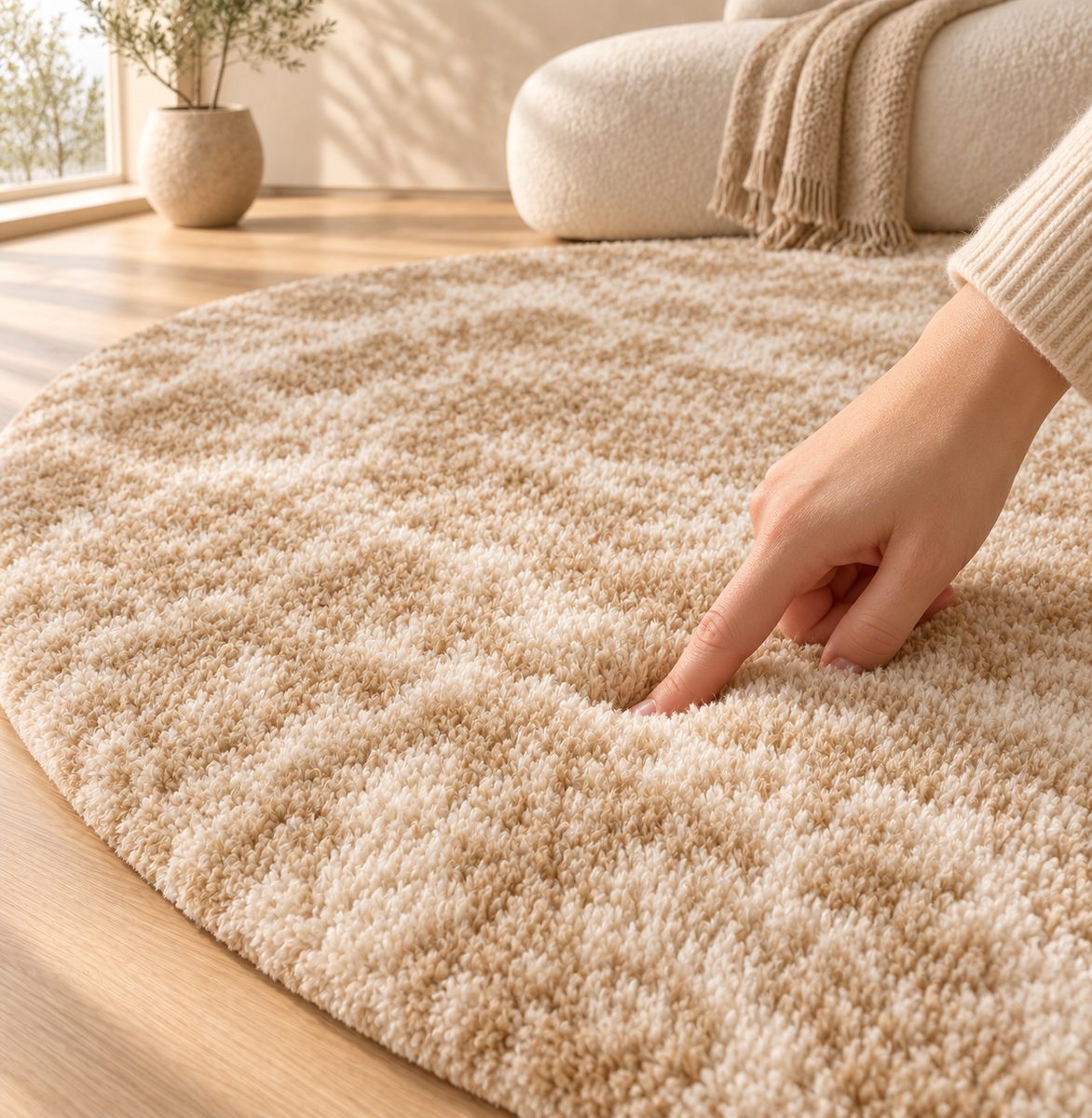 Texture peluche Tapis rond Mokume veiné Maillard
