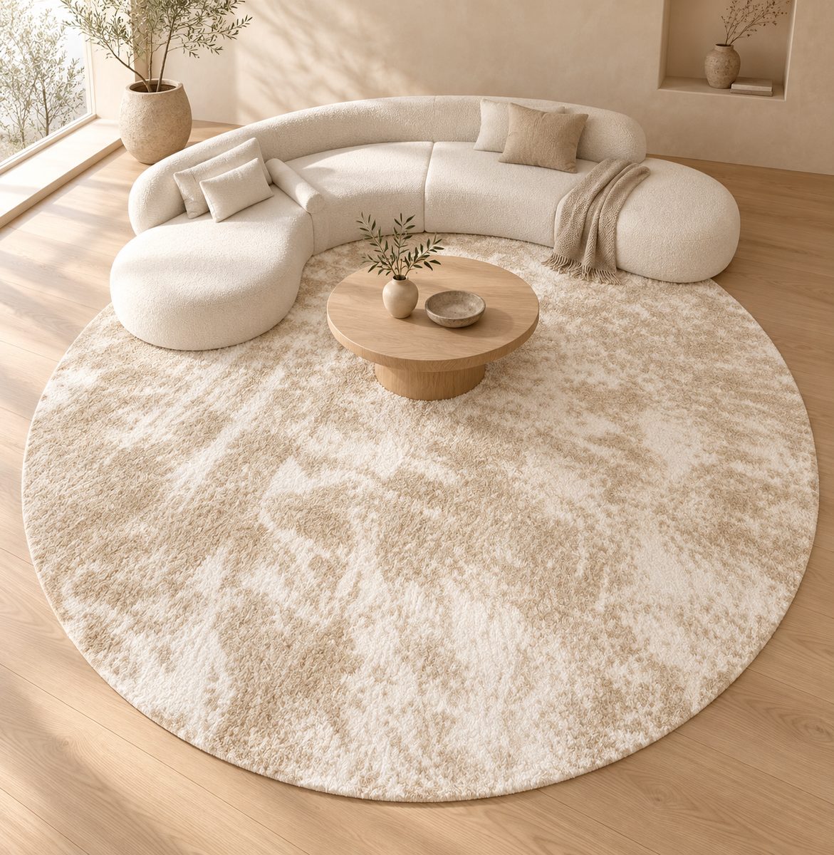 Tapis rond Mokume veiné Maillard