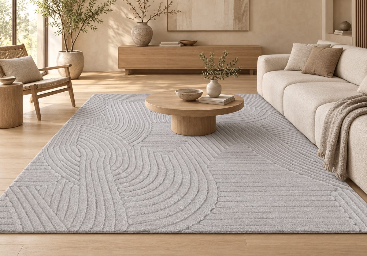 Tapis Nagi salon jacquard gris clair