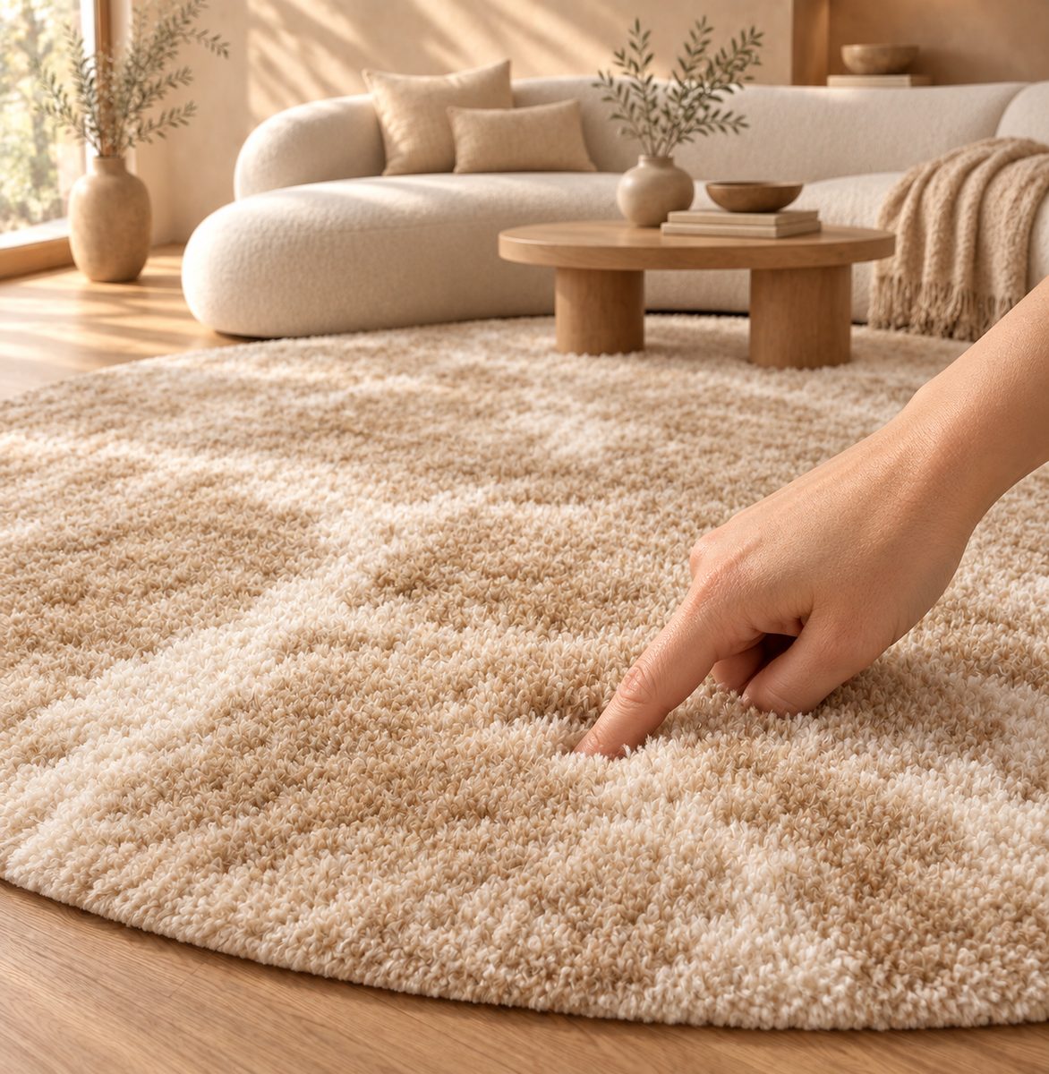 Texture peluche Tapis rond Sakyu dunes Maillard