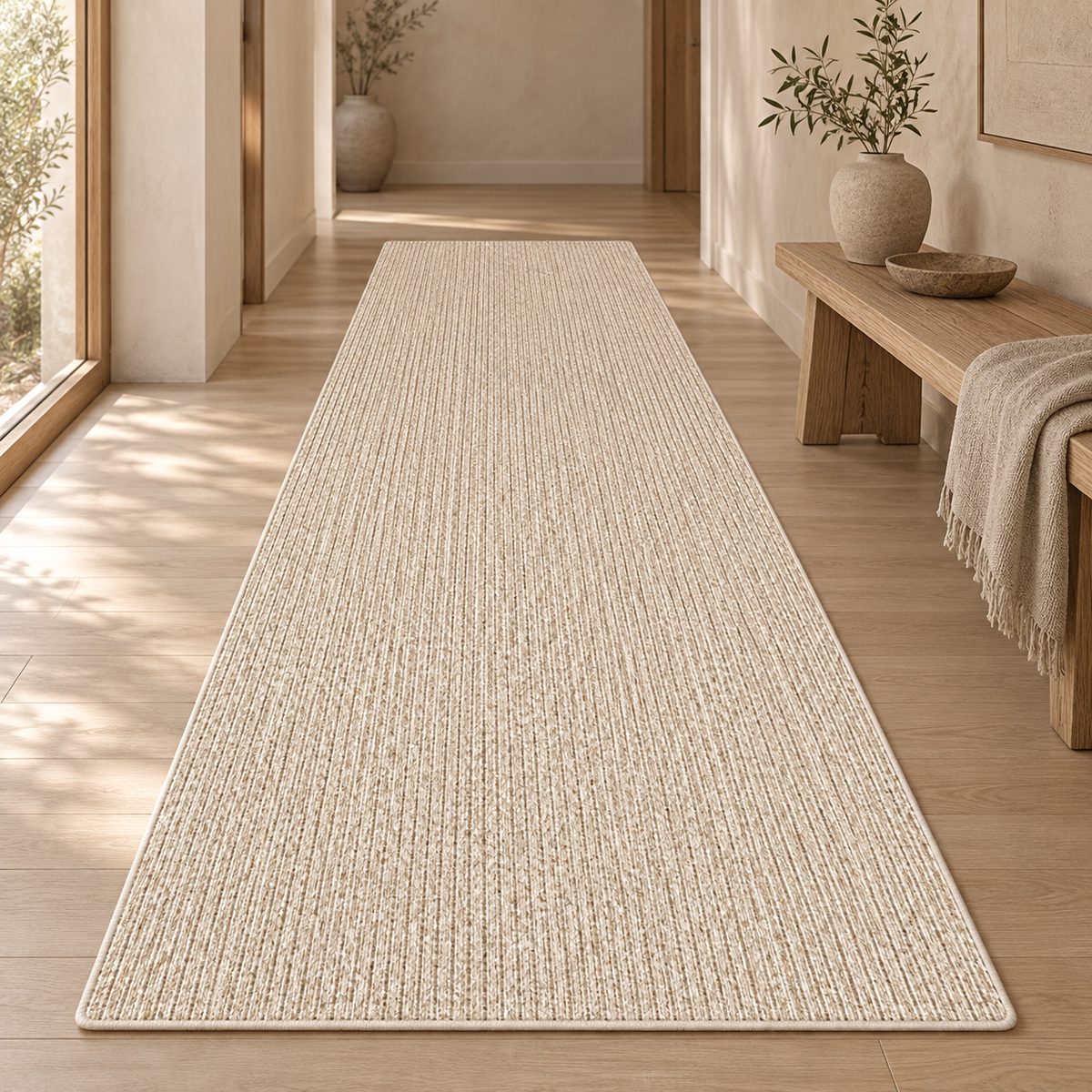 Tapis long Tsuchi peluche beige sable