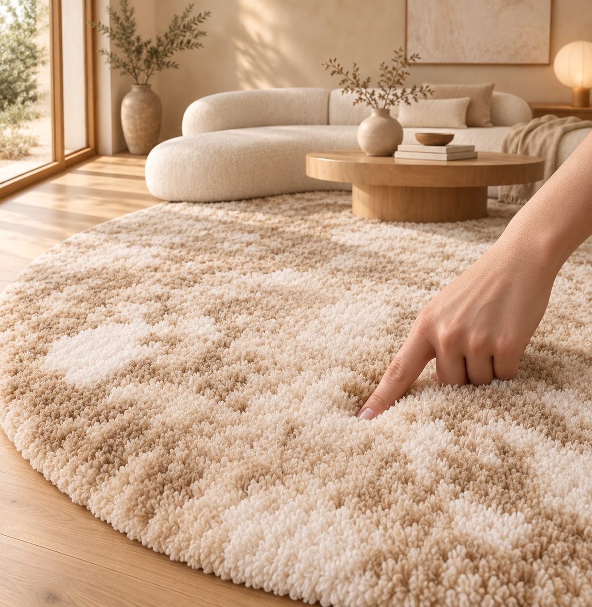 Texture peluche Tapis rond Unkai marbré Maillard